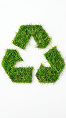 A green grass recycling symbol on a white background, representing eco-friendliness and sustainability.