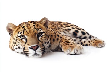 Obraz premium Jaguar resting on white background