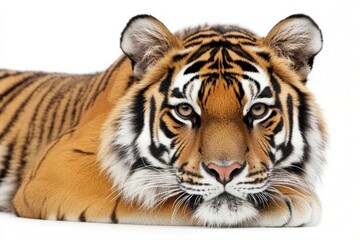 Fototapeta premium Majestic tiger resting, intense gaze.