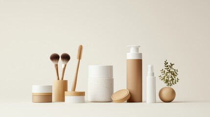 Natural beauty products display studio setting product minimalist environment close-up view eco-friendly concept