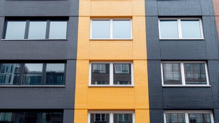 Fototapeta premium Modern apartment building, urban architecture, yellow accent wall, city background, real estate