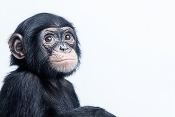 Naklejka premium A young chimpanzee looks inquisitively.