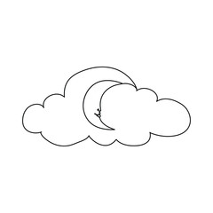 Moon continuous one line art icon. Hand drawn black moon isolated on white background. Hands drawing graphic element crescent. Draw symbol for design prints. Oneline lineart. Vector illustration