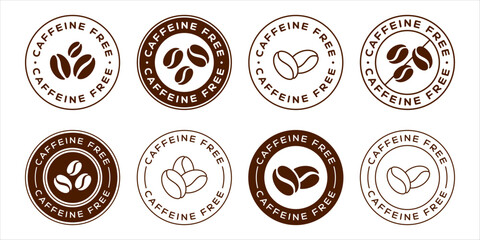 Caffeine Free Icon Badge Logo Sign Set. Zero Coffee Label Emblem.