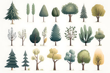 Fototapeta premium Hand drawn trees and bushes collection for game assets, isolate don white
