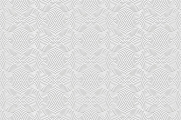 Fototapeta premium Geometric white background, tribal design cover, banner. Floral 3d pattern, embossed, vintage. Ethnic texture, ornaments, arabesques, mandala of the East, Asia, India, Mexico, Aztec, Peru.