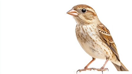 Fototapeta premium Alert Small Brown Bird On White Background