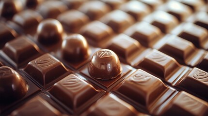 Delicious assortment of chocolate pralines arranged on a textured surface