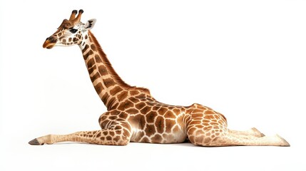 Obraz premium Giraffe taking a break on white background