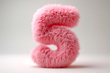 Fototapeta premium Pink fluffy number five displayed against a neutral background in a studio setting