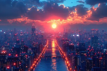 Obraz premium Beautiful Sunset Over the City