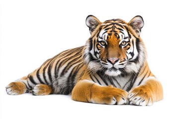 Fototapeta premium Majestic tiger resting on white background