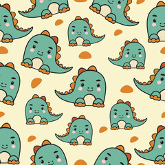 green color cute dinosaur cartoon illustration on yellow background .