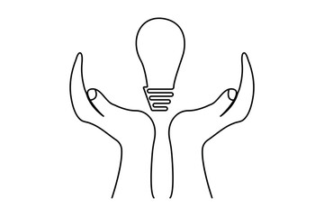 Light bulb continuous one line drawing of isolated outline vector illustration
