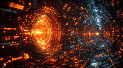 Obraz premium Futuristic tunnel with glowing lights and complex structures
