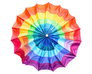 Obraz premium vibrant rainbow umbrella fully opened, showcasing spectrum of colors that evoke joy and warmth. Perfect for brightening up any rainy day or outdoor event