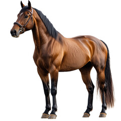 Obraz premium A brown horse stands in front of isolated on transparent background, PNG