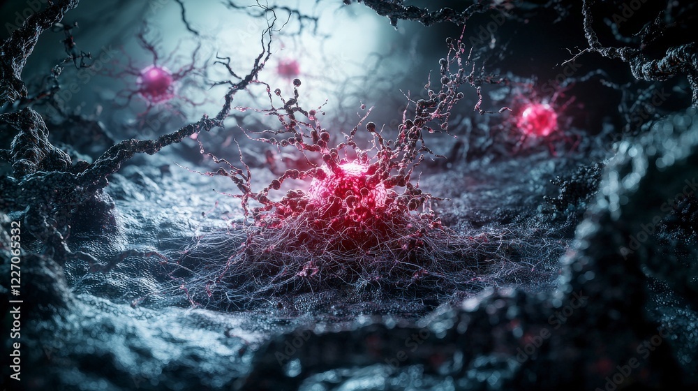 Fototapete Dynamic cellular communication networks in a mesmerizing sci-fi landscape abstract imagery digital art futuristic view