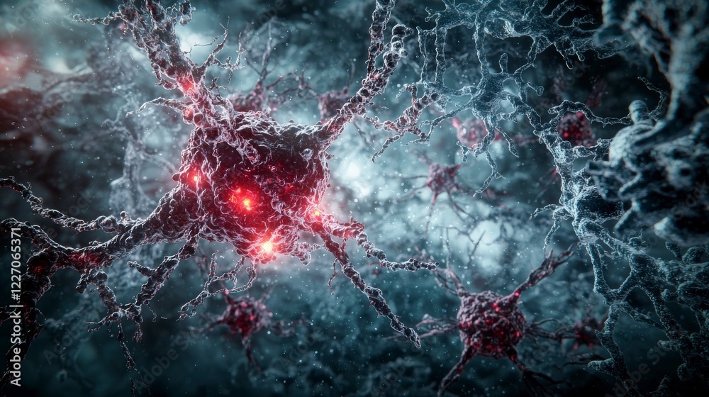 Poster Dynamic cellular communication networks microscopic view science visualization intricate structures abstract concept