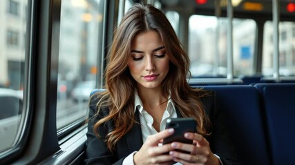 businesswoman using cellphone on the bus - Powered by Adobe