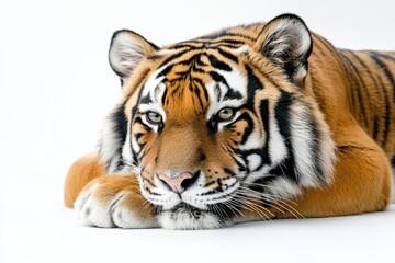 Obraz premium Majestic tiger resting on white background