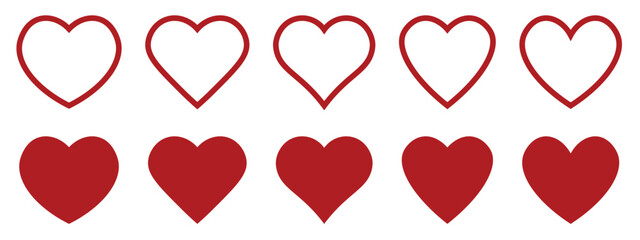 Various simple red vector heart love icon