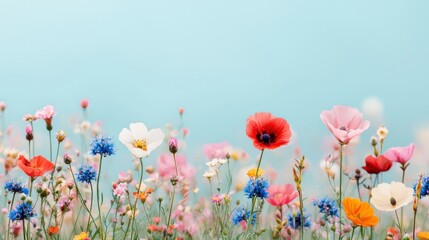 Obraz premium Spring Equinox day concept. Vibrant Wildflower Meadow Bursting with Springtime Bloom