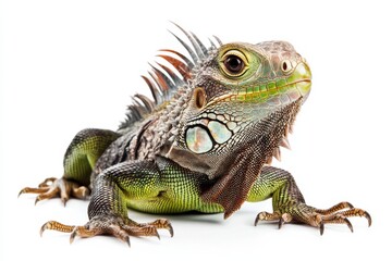 Obraz premium Green iguana basking in the sun.