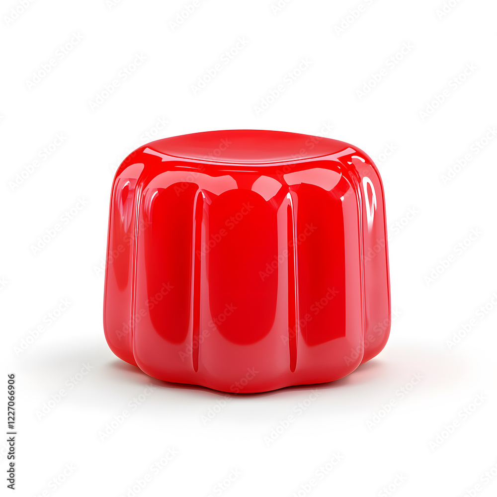 Wall mural 3d single glossy red jelly candy isolated on a white isolate background. Red jelly cube