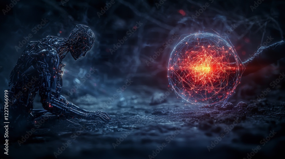 Aufkleber digital empathy representation futuristic environment sci-fi art minimalist style thought-provoking 