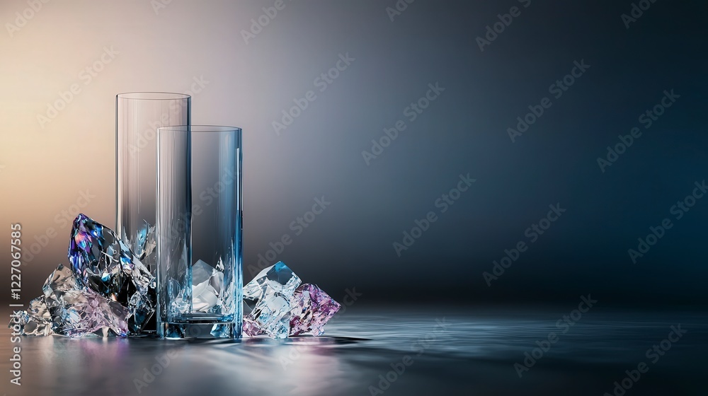 Poster Fragile glass structures rising minimalist setting still life art indoor space close-up view elegance of transparency