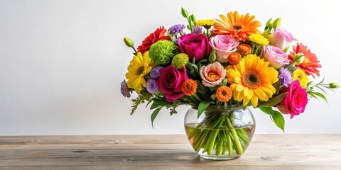 Obraz premium Vibrant floral arrangement set against a simple white background, decoration, design