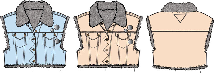 Three Sherpa Collar Denim Jackets Fashion Design © fashion2factory