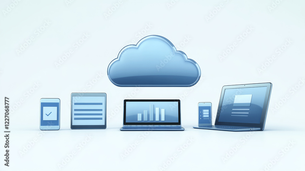 Poster cloud computing, data storage and security banner set with digital devices. users connecting to clou