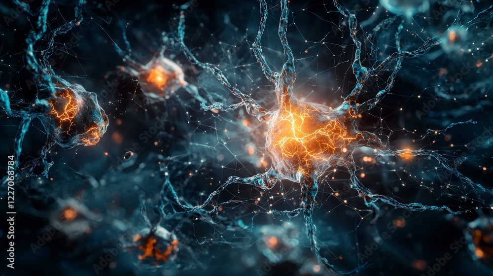 Aufkleber Neural pathways interconnected science lab digital visuals abstract environment close-up view neural symbolism