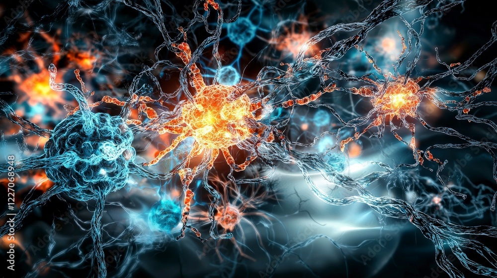 Poster Neural pathways interconnected network digital realm abstract art scientific visualization close-up complexity and connection