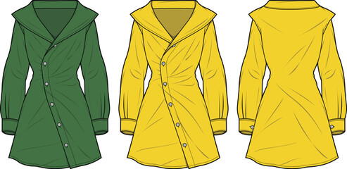 Stylish Women's Asymmetrical Shirt Dress Fashion Design Template