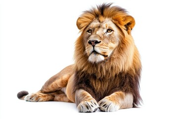 Majestic male lion resting, powerful and serene.