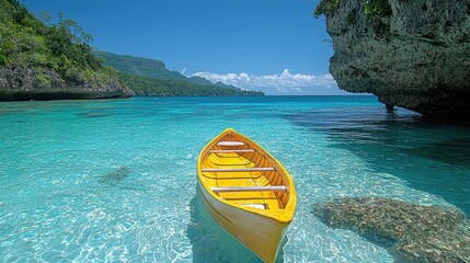 Yellow Canoe in Tropical Lagoon Paradise