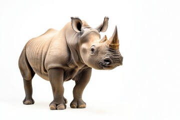 Naklejka premium Young rhinoceros standing against a white background.