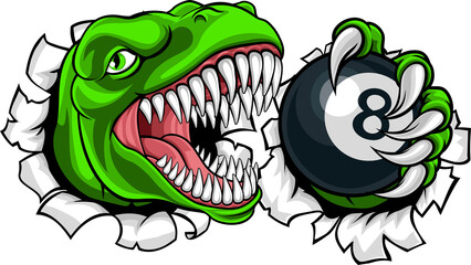 Dinosaur Angry Pool Ball Billiards Mascot Cartoon