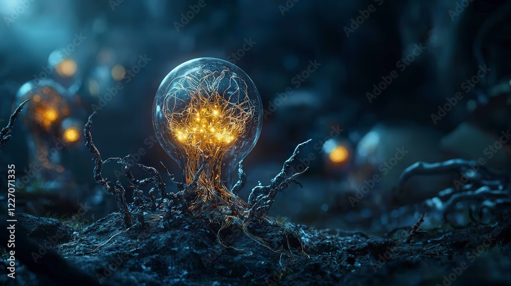 Poster innovative ethical ai development visualization futuristic lab digital art tech environment close-up