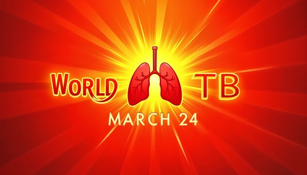 World Tb Day Awareness Campaign Graphic Pixel Art Lungs With Red And Orange Rays - Powered by Adobe