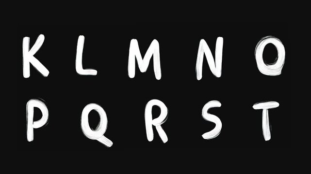 Animated English alphabet A&ndash;Z in bold white hand-drawn letters on a black background. The playful and high-contrast marker style is ideal for educational videos, school intros, literacy content