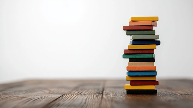 National Day of Unplugging. Colorful stacked game pieces on rustic wooden table