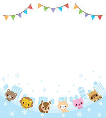 動物たちの背景フレーム　冬