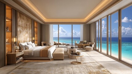 Oceanfront luxury bedroom suite; sunrise view