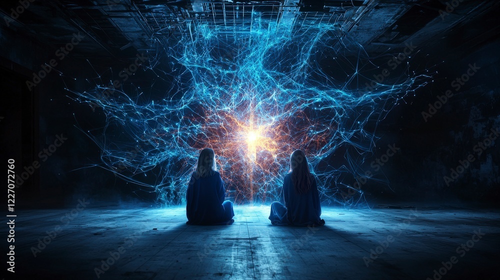 Leinwandbilder digital intimacy between two figures abandoned space surreal art dark environment side view concept 