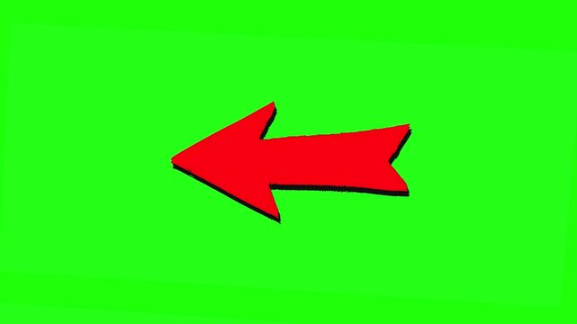 Looped repeated animation, Pointing red vector arrow left on green chromakey background