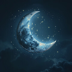 Fototapeta premium A Crescent Moon Shines Bright Against a Starry Night Sky